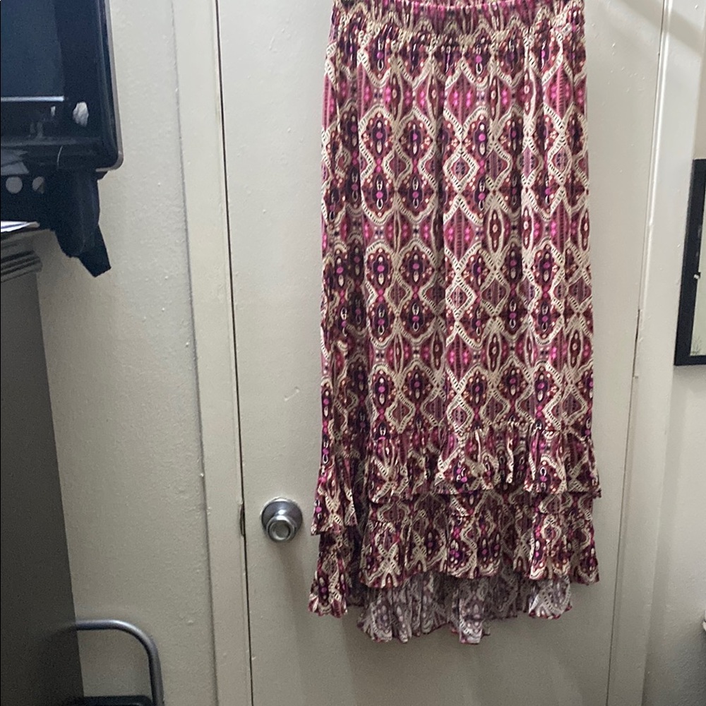 Daniel Rainn for Anthropologie Red and White High Low Skirt